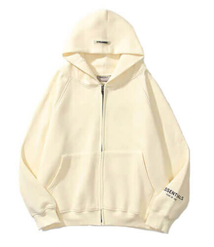 Beige Fog Zip Up Essentials Hoodie